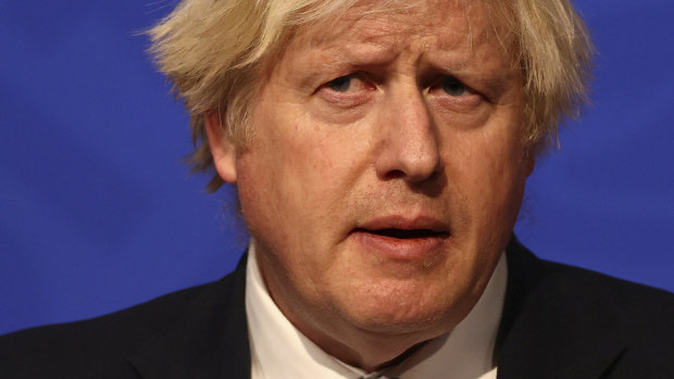 British Prime Minister Boris Johnson speaks at a press conference in London’s Downing Street on Wednesday. 