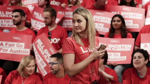 Alisha Aitken-Radburn (pre-Botox) at a Labor volunteer rally ahead of the 2019 federal election.