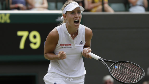 Angelique Kerber celebrates after reaching the women's final at Wimbledon.