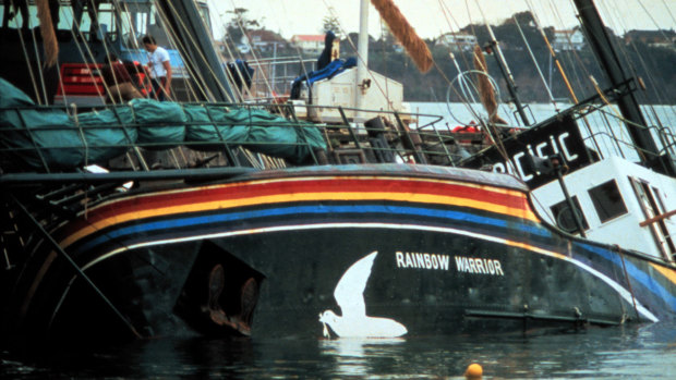 The Rainbow Warrior after being bombed by French secret service agents.