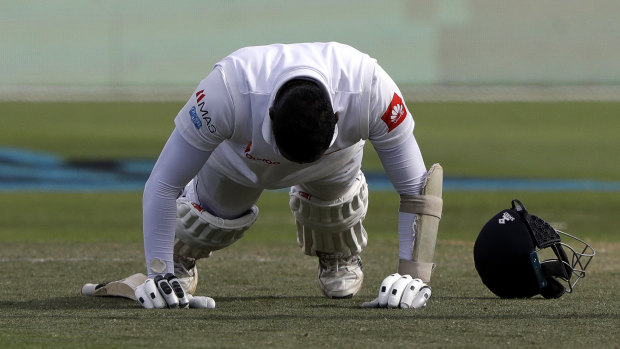 Riposte: Angelo Mathews performs some push-ups after scoring a ton in New Zealand.
