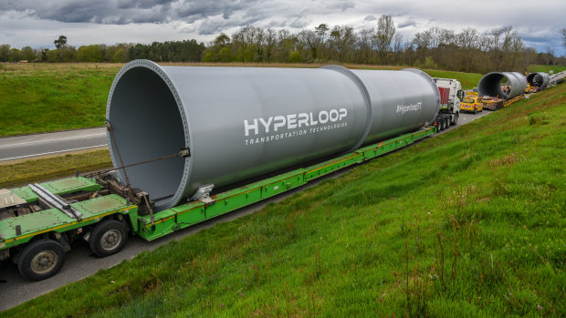 A hyperloop tube, through which Hyperloop Transportation Technologies says capsules carrying passengers or cargo could be propelled at up to 1223 kilometres an hour. 