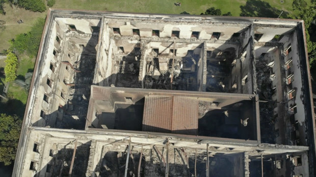 Gutted: only the walls and some parts of the roof of the National Museum appeared to have survived. The floors can no longer be seen.