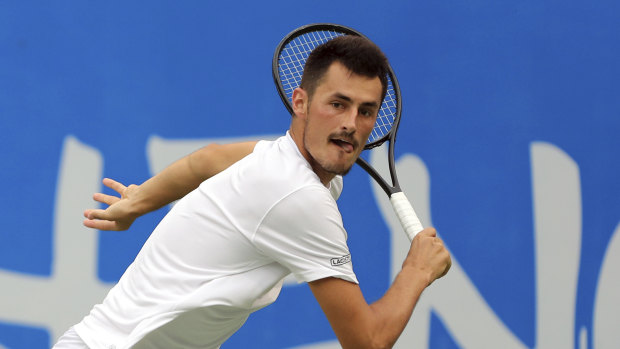 Bernard Tomic in action at the Chengdu Open.