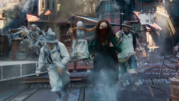 Trying to escape futuristic London on wheels: Hera Hilmar (in mask) as Hester in Mortal Engines.