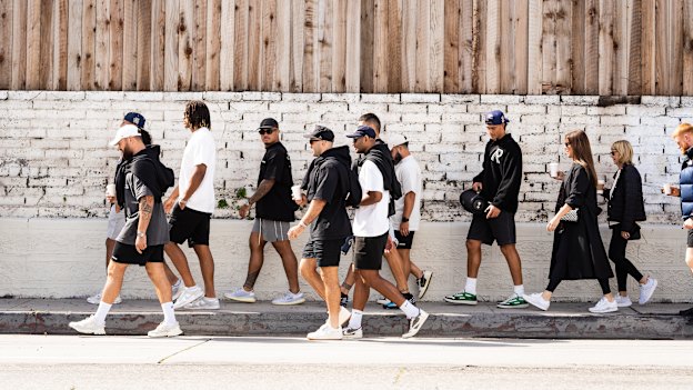 The Sydney Roosters go for a stroll through Los Angeles.