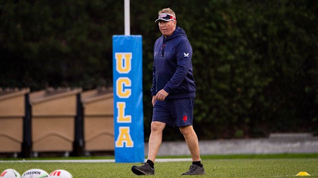 A focused Trent Robinson gets ready to put his team through their paces at UCLA earlier this week.