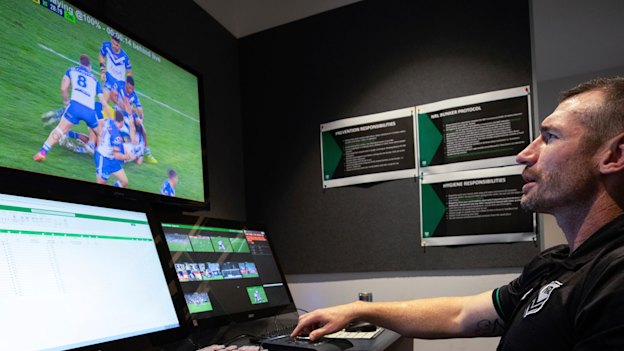 Michael Hodgson watches a match for the NRL’s match review committee.