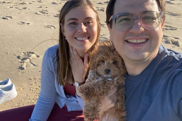 Brittany Higgins and her fiance David Sharaz.