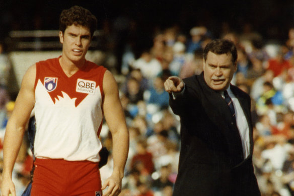 Ron Barassi coaching the Sydney Swans in 1993.