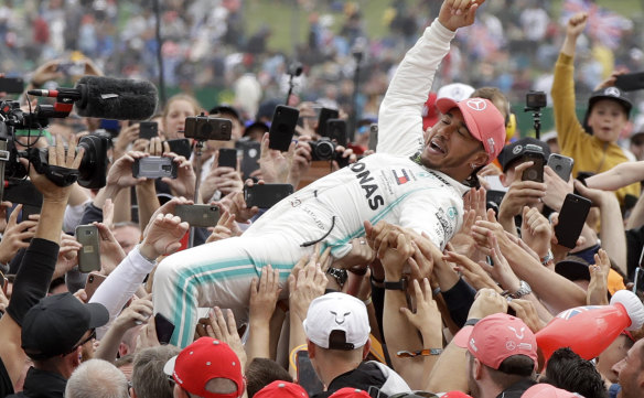 Mercedes driver Lewis Hamilton after winning the British Formula One Grand Prix at the Silverstone on Sunday.