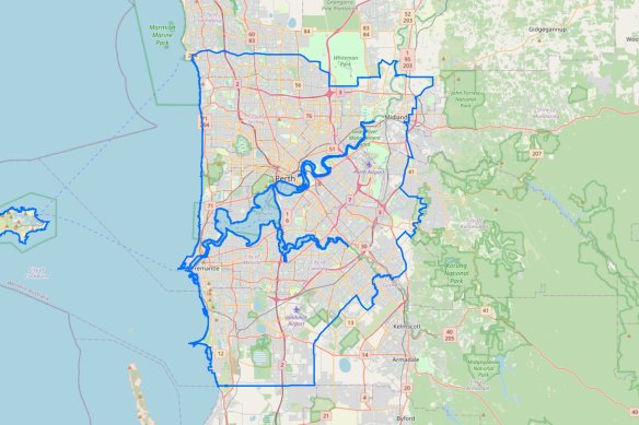 The Perth quarantine area (full map available on Department of Primary Industries and Regional Development website). 