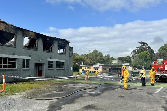 The gutted building on Saturday morning.