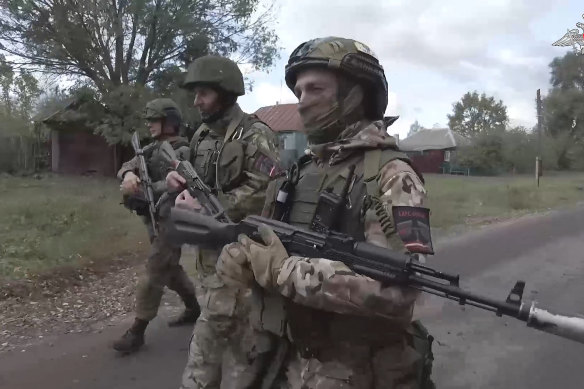 Russian soldiers last week in the Kursk region near the Ukrainian border.