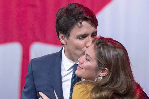 Canadian Prime Minister Justin Trudeau celebrates with his wife, Sophie Gregoire Trudeau last year.