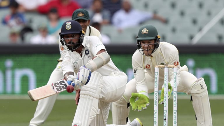 Tim Paine behind the stumps as Murali Vijay plays a sweep shot.