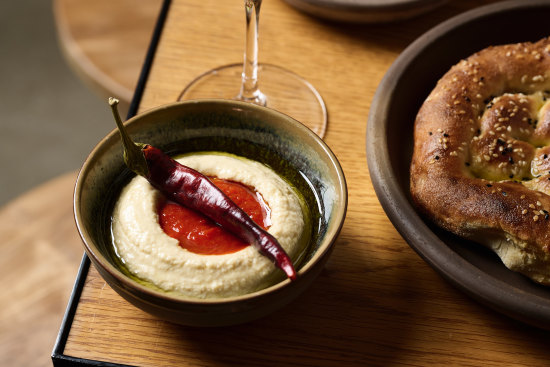 Hummus and stone-baked bread at Baharat.