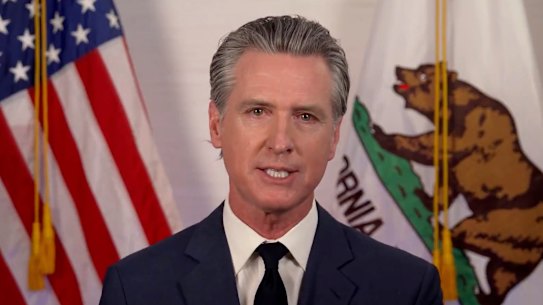 California Governor Gavin Newsom speaks during an address on Tuesday.