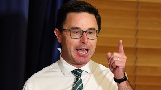 Nationals leader David Littleproud delivers a pep-talk on Tuesday.