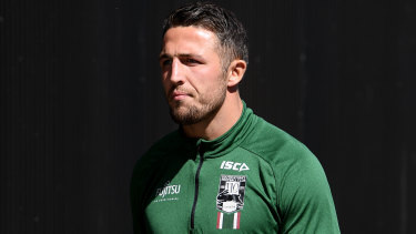 Fronting up: Sam Burgess addressed the Souths sexting scandal for the first time on Tuesday.