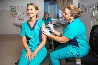 Queensland nurse Zoe Park received the first COVID vaccine in the state on Monday morning.