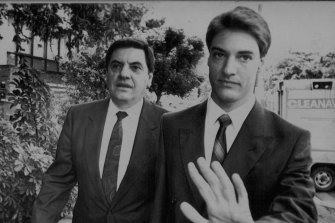 Dismissed Supreme Court Justice Angelo Vasta, with his son Ross (a current federal MP), arriving at court in 1990.