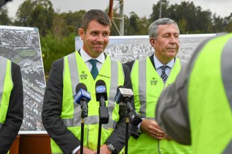 Former NSW Premier Mike Baird and then Road Minister Duncan Gay in 2016.