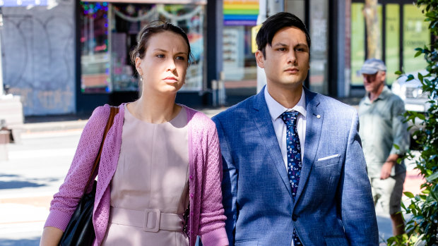 Blake Davis and Hannah Quinn outside court this week.