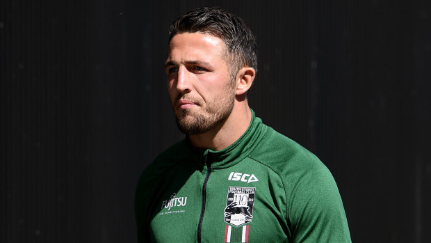 Fronting up: Sam Burgess addressed the Souths lewd video call scandal for the first time on Tuesday.