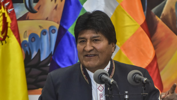 President of Bolivia Evo Morales speaks during a press conference in La Paz, Bolivia.