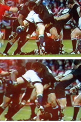 'Speargate': Television stills from the controversial tackle in 2005.