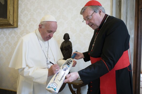 Pope Francis with Cardinal George Pell in 2015.