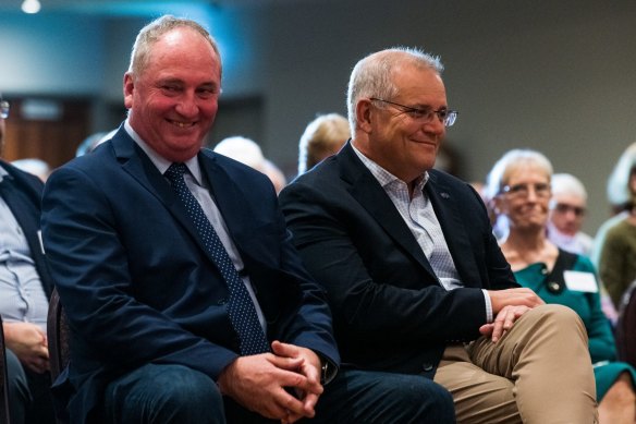 Prime Minister Scott Morrison and Deputy Prime Minister Barnaby Joyce in Rockhampton in April.