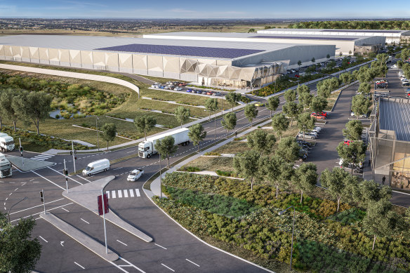 Artist’s impression of the proposed warehouse facilities at Mirvac’s Aspect Industrial Estate at Kemps Creek.