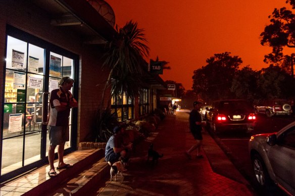 The daytime sky turned blood red in Mallacoota in the first week of 2020, when south-westerly winds sparked fires.