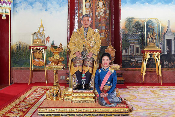 King Maha Vajiralongkorn and Sineenat Wongvajirapakdi in August 2019 before her downfall.