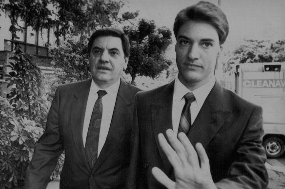 Dismissed Supreme Court Justice Angelo Vasta – father of Judge Salvatore Vasta – arrives at court in 1990 with son Ross, the current federal member for Bonner.