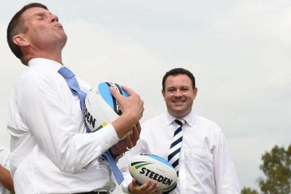 NSW Premier Mike Baird at Penrith Panthers announcing $12 Million for the western Sydney community and sports centre at Penrith Panthers in March 2015.