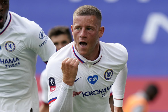 Ross Barkley celebrates scoring for Chelsea against Leicester City in the FA Cup sixth round at the King Power Stadium on Sunday.