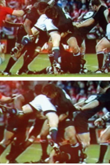 'Speargate': Television stills from the controversial tackle in 2005.