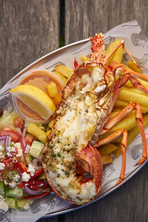 Garlic butter rock lobster.