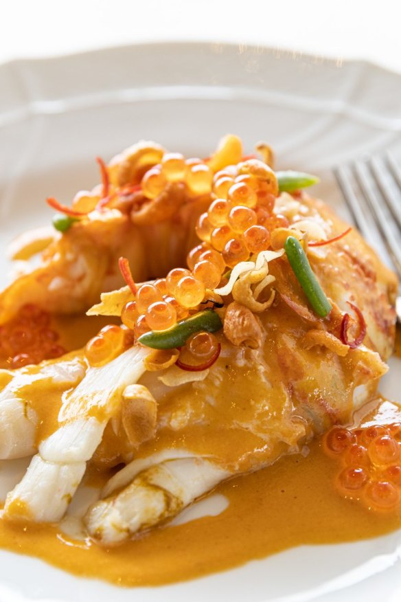 Lobster flambé, sauce aurore maigre and Yarra Valley roe.