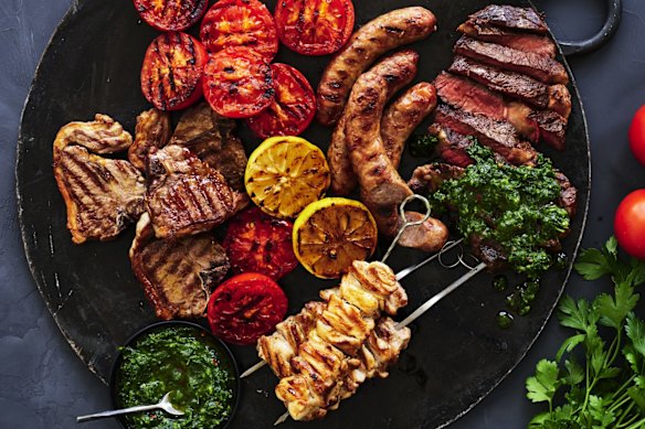 Mixed grill with salsa verde.