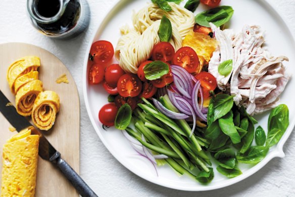 Make a salad of chicken, cucumber, red capsicum, carrot or whatever’s in the salad drawer to boost vitamin B.