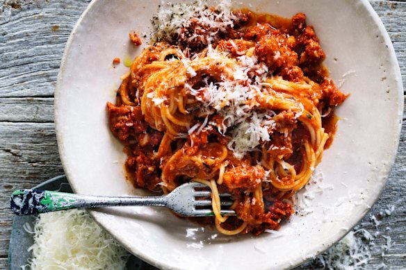White fish spaghetti bolognese.