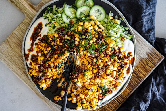 Tandoori butter corn with cheat's raita.