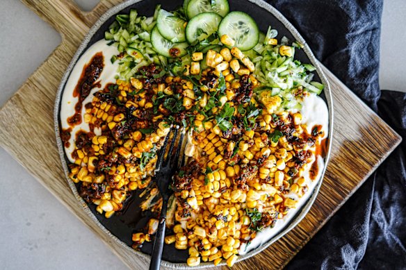 Tandoori butter corn with cheat's raita.