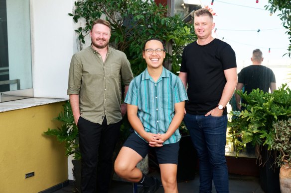 James Audas (left), Michael Chiem and Jed Gerrard are relaunching the White Horse Hotel.