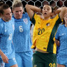 Australia’s Sam Kerr reacts after a missed chance to equalise late in the second half.