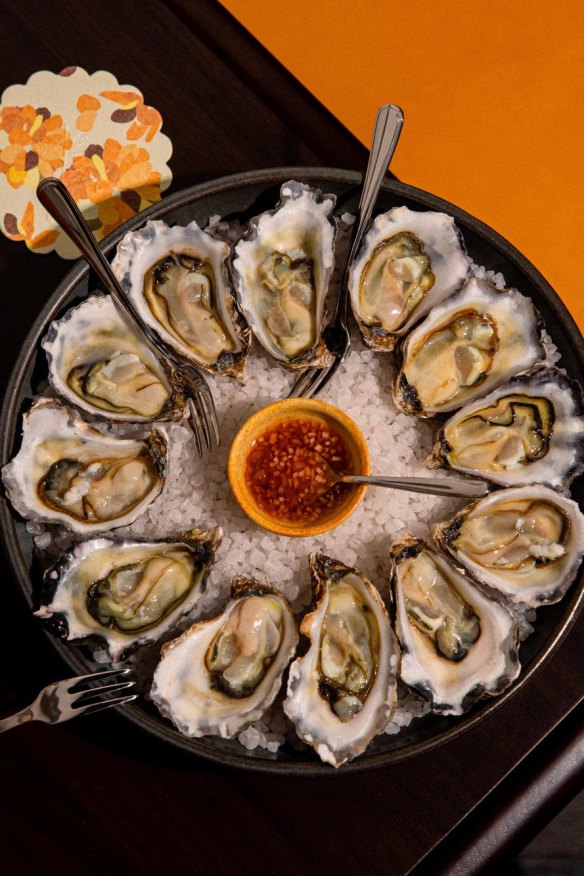 Sydney rock oysters with desert lime and apple vinegar.